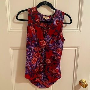 Maroon Floral Rebecca Taylor V-Neck Silk Top Size 0
